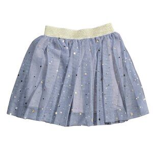 NWOT | Blue Star Print Layered Tulle Tutu Skirt | Glitter Gold Waistband | 2-3T